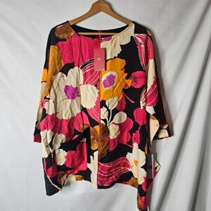 IC Collection Vibrant Floral 3/4 Sleeve Asymmetrical‎ Top sz XXL NWT